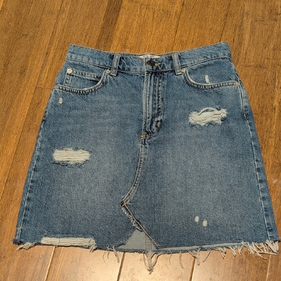 We the Free Distressed Denim Mini Skirt Raw Hem Size 25 - Picture 2 of 10